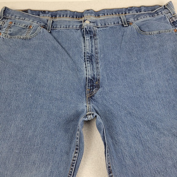 Levis 550 Jeans Mens 52x32 Blue Denim Relaxed Tapered Leg Water Less Distressed - Picture 2 of 12